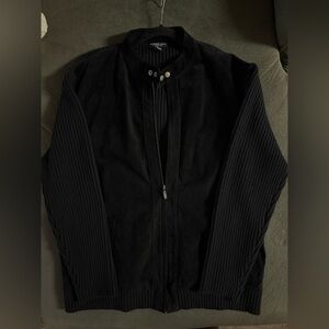Men’s Suede Bomber Jacket XL – Genuine Leather Body, Knit Sleeves